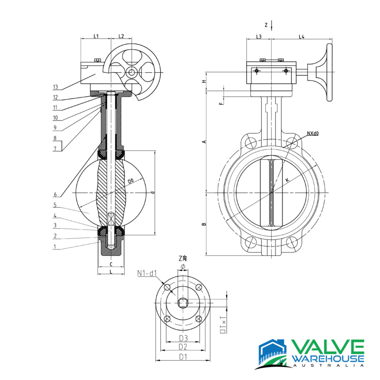 Butterfly Valve Wafer Ductile Iron Gear Operated 316 Ss Disk Epdm Seat Valve Warehouse