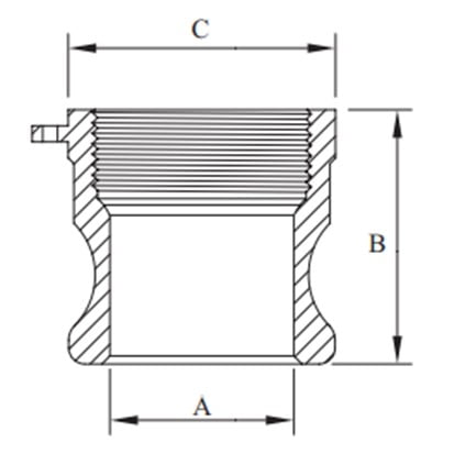 Aluminium Camlock Fitting Type A Male Adaptor x Female BSP - Drawing