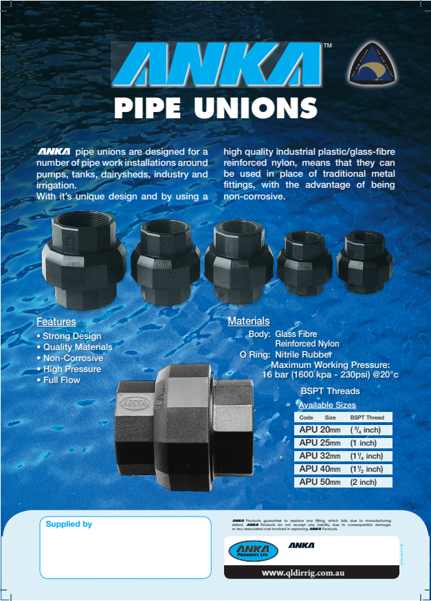 ANKA Pipe Unions Datasheet