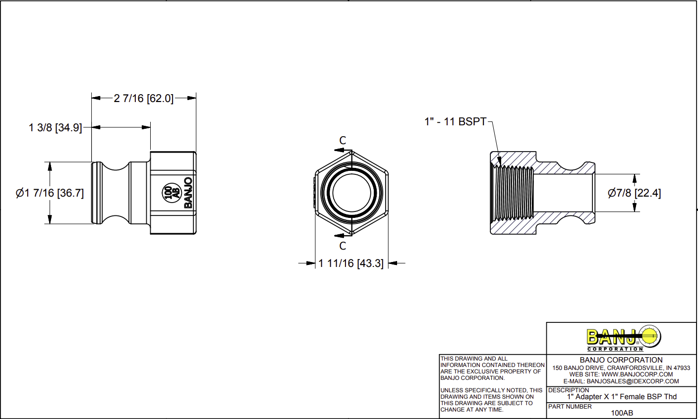 Banjo Poly Camlock Fitting Type A Male Adaptor x Female BSP - Drawing