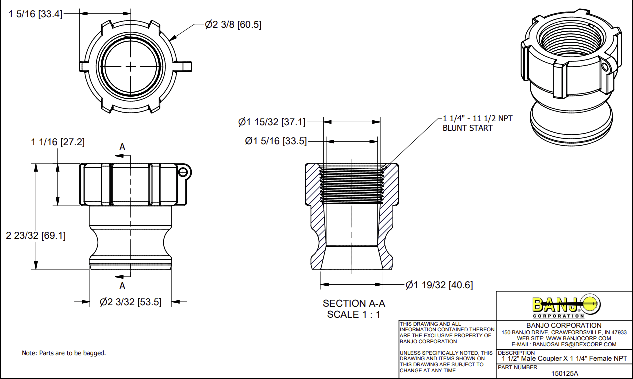 Banjo Poly Camlock Fitting Type A Male Adaptor x Female BSP - Drawing
