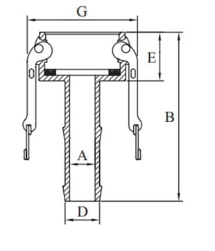 Banjo Poly Camlock Fitting Type C Female Coupling x Hose Barb - Drawing