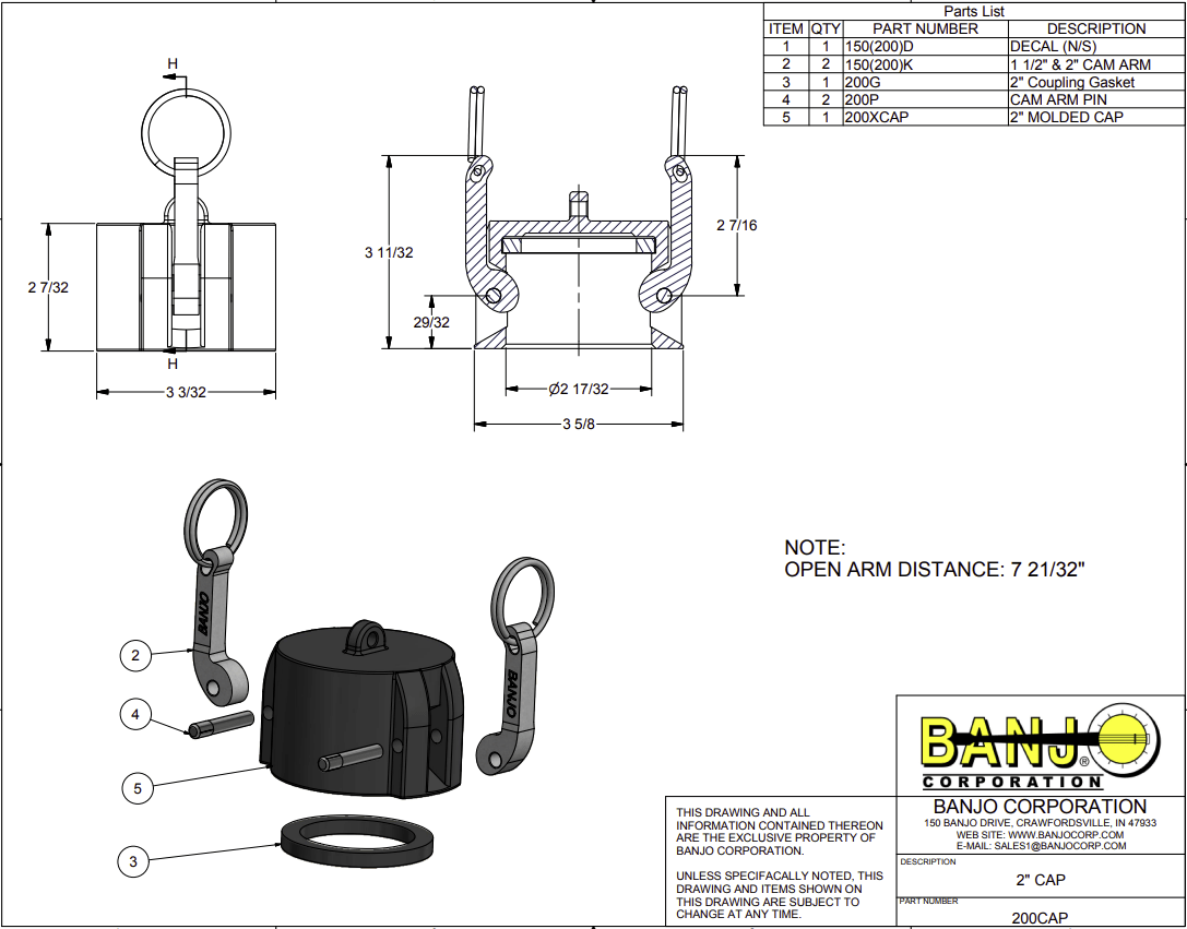 Banjo Poly Camlock Fitting Type DC Dust Cap - Drawing