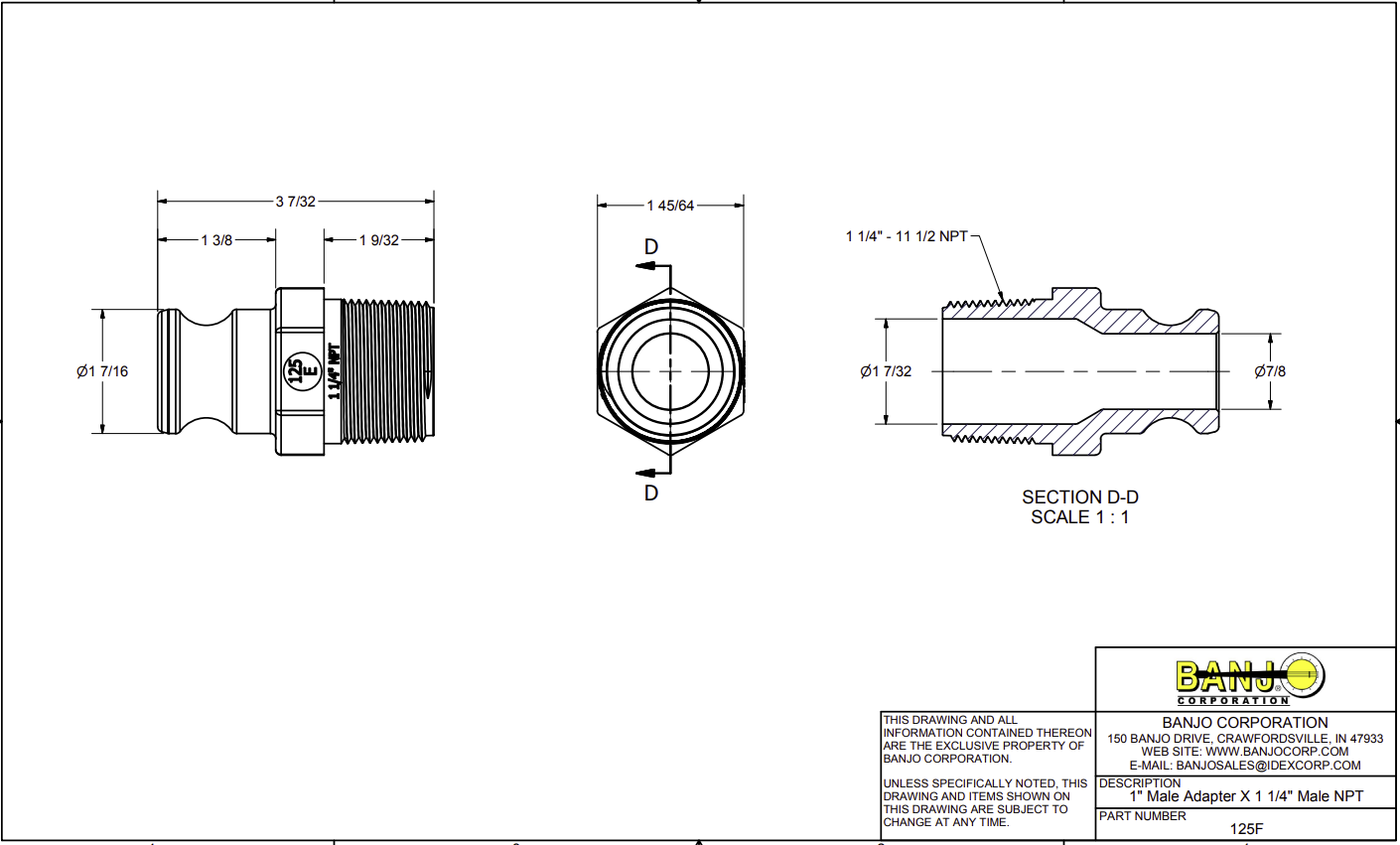 Banjo Poly Camlock Fitting Type F Male Adaptor x Male BSP - Drawing