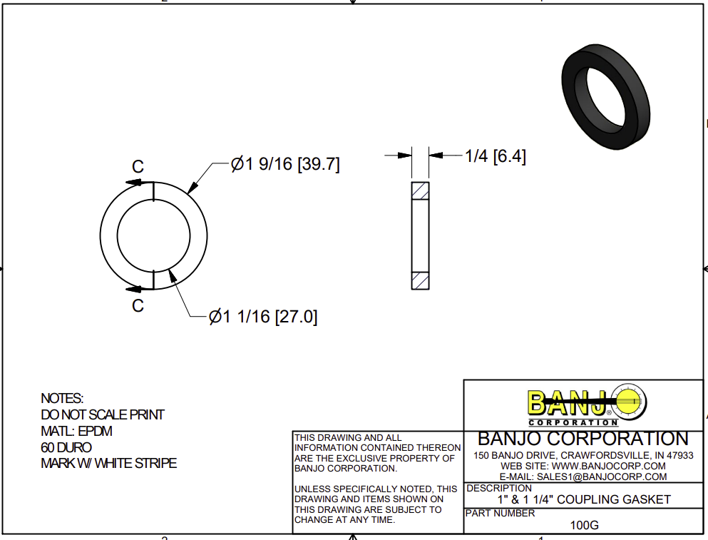 Banjo Rubber EPDM Manifold Gasket - Drawing