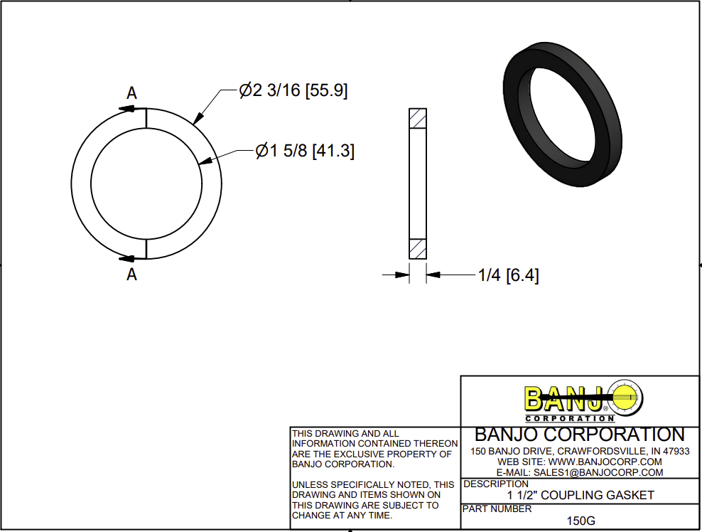 Banjo Rubber EPDM Manifold Gasket - Drawing
