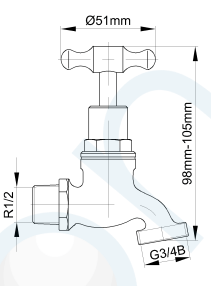 Brass Garden Tap Male BSP Thread Watermark - 15mm Measurements