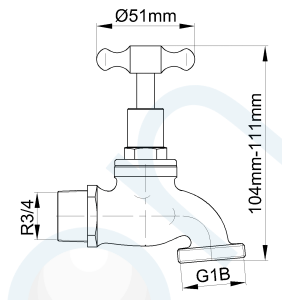 Brass Garden Tap Male BSP Thread Watermark - 20mm Measurements
