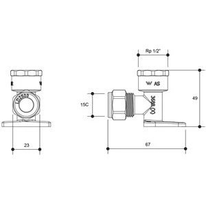 Brass Olive Compression Wall Plate Elbow Female BSP x Copper - Drawing