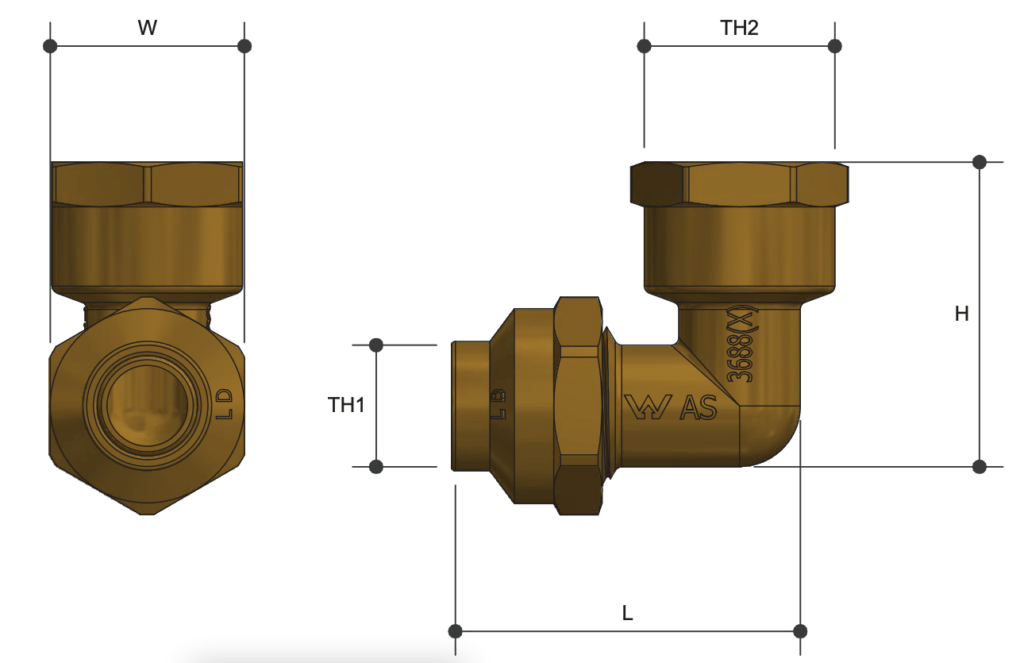 Brass Pipe Fitting Flare Compression Elbow Female BSP x Copper - Drawing