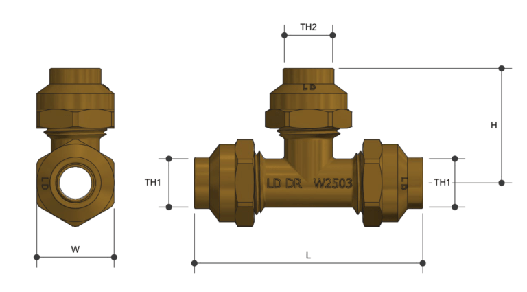 Brass Pipe Fitting Flare Compression Tee Triple Union Copper - Drawing