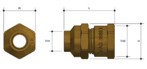 Brass Pipe Fitting Flare Compression Union Female BSP x Copper - Drawing