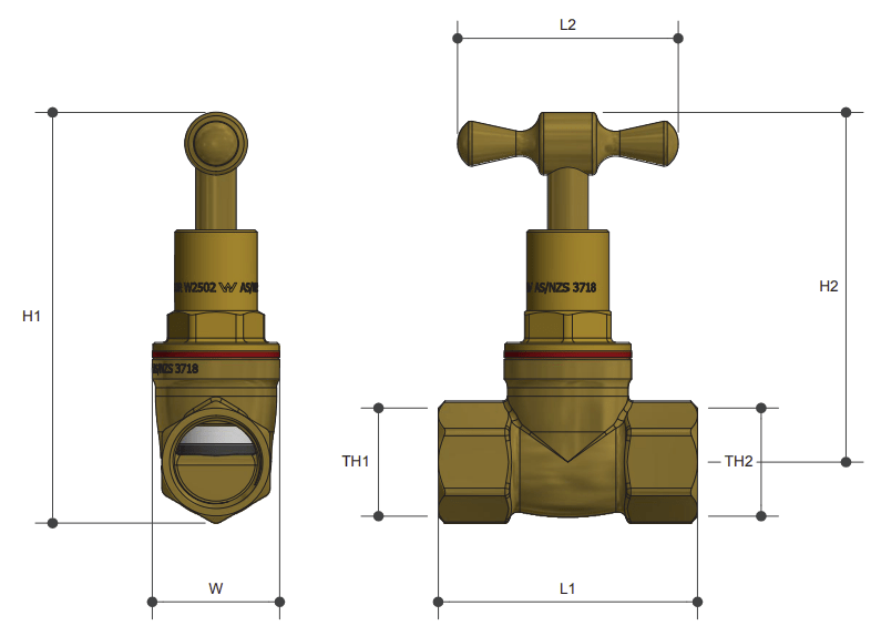 Brass Stop Tap Female BSP Thread - Drawing
