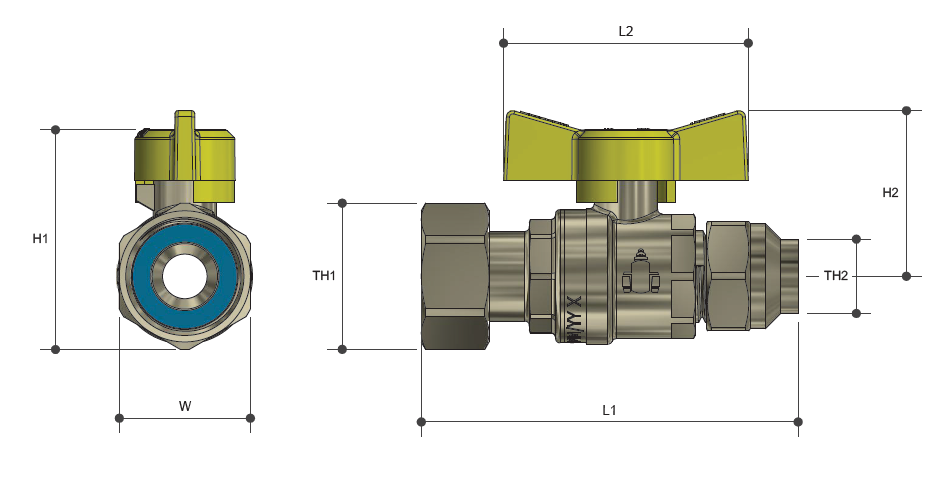 Brass Swivel Nut Ball Valve Flared Compression x Female BSP Lead Free Gas Approved - Drawing