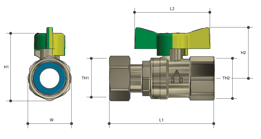 Brass Swivel Nut Ball Valve Kit Female x Female BSP Lead Free Watermark - Drawing