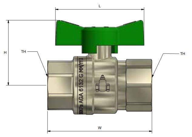 Brass T-handle Ball Valve Female BSP Thread Full Bore Tested - Drawing
