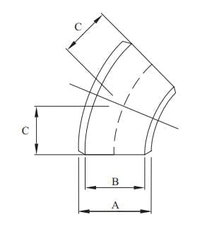 Carbon Steel Butt Weld Long Radius Elbow 45° Standard - Drawing