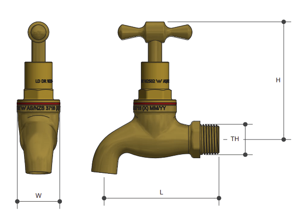 Chrome Plated Brass Garden Tap Male BSP Thread - Drawing