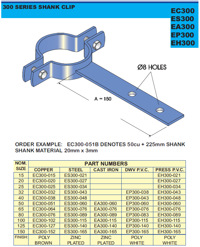 Galvanised Bolted Pipe Clamp - Drawing