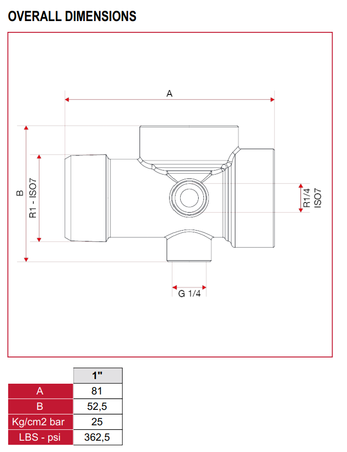 iTap Brass 5-way Connector BSP Thread 25mm - Drawing