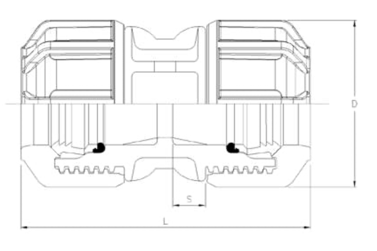 Philmac Pipe Fitting 3G Metric Joiner Poly - Drawing