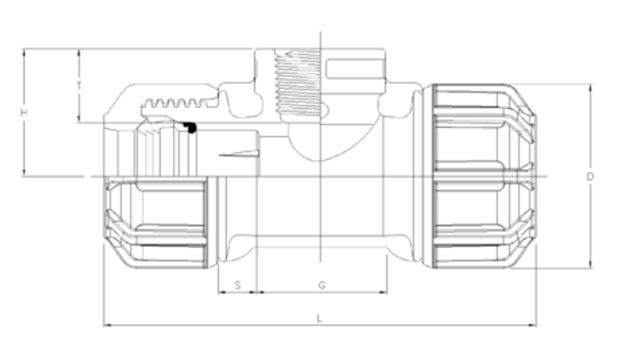 Philmac Pipe Fitting 3G Metric Tee Poly x Poly x Female BSP - Drawing