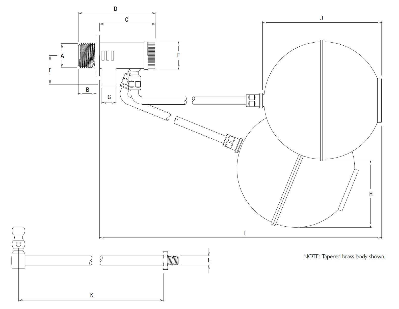 Philmac UltraPHIL Brass Float Valve - Drawing
