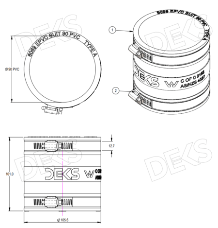 Rubber Joiner for PVC Pipes - Drawing