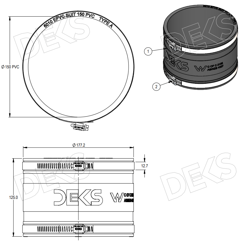 Rubber Joiner for PVC Pipes - Drawing