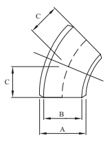 Stainless Steel 316 Butt Weld Long Radius 45° Elbow Schedule 10 - Drawing