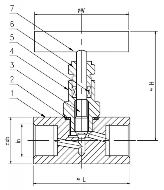 Stainless Steel 316 Needle Valve Female BSP Thread - Drawing